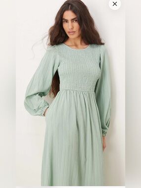 Threadbare long sleeve crinkle midi dress in mint